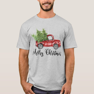 Frohe Weihnachten Rustikal Vintage Roter LKW T-Shirt