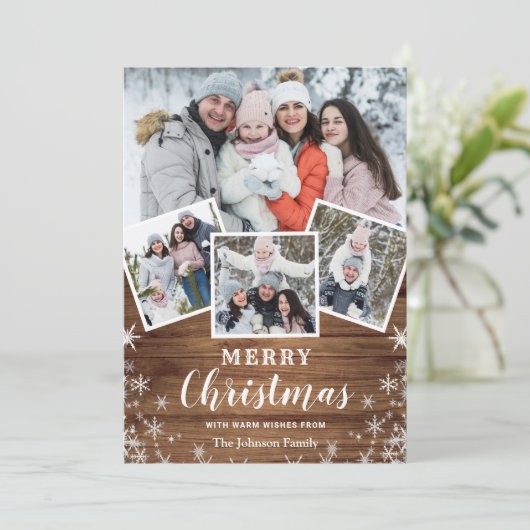 Frohe Weihnachten Rustikale 4 Foto Gruß (Stehend Vorderseite)