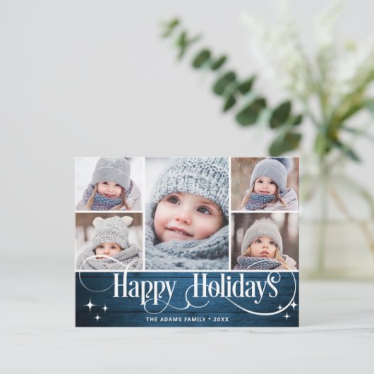 Frohe Weihnachten Rustikale 5 FOTO Grußurlaub Postkarte (Stehend Vorderseite)