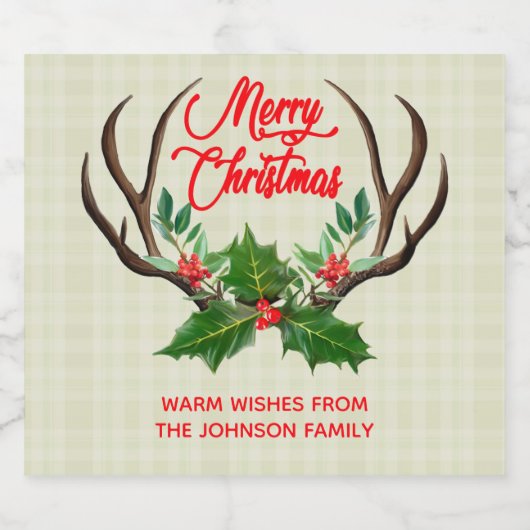 Frohe Weihnachten Rustikale Antlers Bierflaschenetikett (Einzelnes Label)