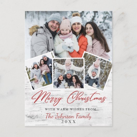 Frohe Weihnachten Rustikale Birch Bark 4 FOTO Gruß Postkarte (Vorderseite)