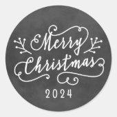 Frohe Weihnachten Rustikale Black Chalkboard Skrip Runder Aufkleber (Vorderseite)