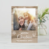Frohe Weihnachten rustikale braune Holzkarte (Stehend Vorderseite)