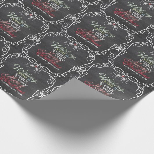 Frohe Weihnachten Rustikale Chalkboard-Mistletos Geschenkpapier (Ecke)