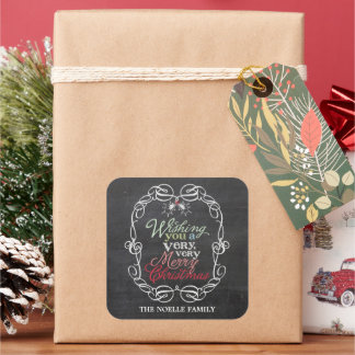 Frohe Weihnachten Rustikale Chalkboard-Mistletos Quadratischer Aufkleber