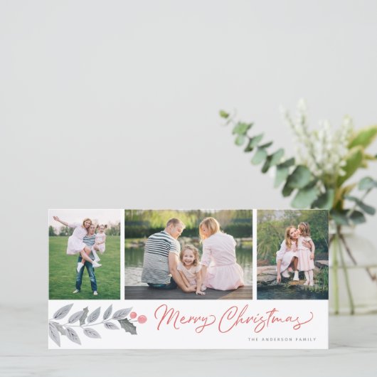Frohe Weihnachten Rustikale Flora 3 Foto Collage (Stehend Vorderseite)