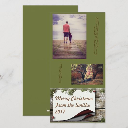 Frohe Weihnachten Rustikale grüne Pine Boughs (Vorne/Hinten)