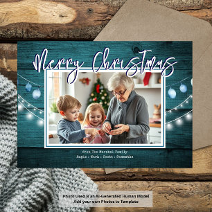 Frohe Weihnachten Rustikale Holz-Familienfoto Acryleinladungen