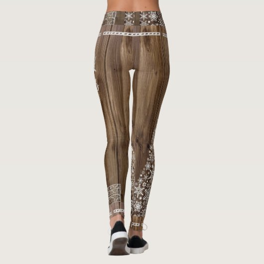 Frohe Weihnachten Rustikale Holzmuster Schneeflock Leggings (Rückseite)
