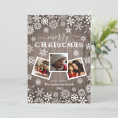 Frohe Weihnachten Rustikale Holzschneeflocke 3 Fot (Stehend Vorderseite)