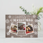 Frohe Weihnachten Rustikale Holzschneeflocke 3 Fot (Stehend Vorderseite)