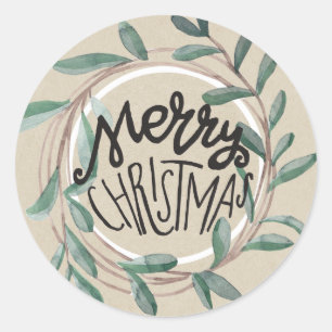 Frohe Weihnachten Rustikale Kraft Botanischer Leaf Runder Aufkleber