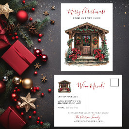 Frohe Weihnachten Rustikale neue Zuhause-Vordertür Ankündigungspostkarte