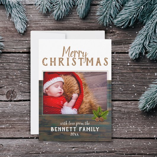 Frohe Weihnachten Rustikale Pine Holiday Fotokarte