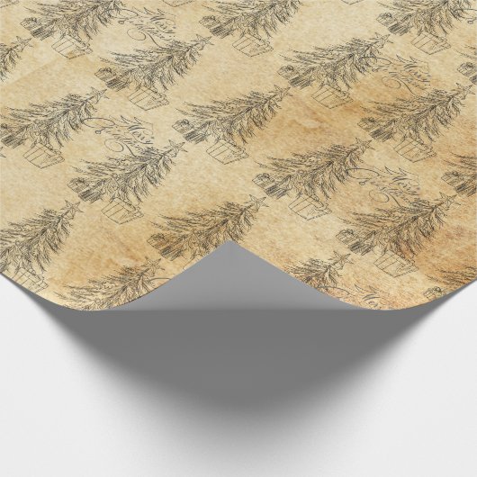 Frohe Weihnachten Rustikale Pinienbäume Geschenkpapier (Ecke)