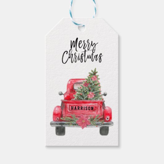 Frohe Weihnachten Rustikale Red Truck Weihnachtsge Geschenkanhänger (Vorderseite)