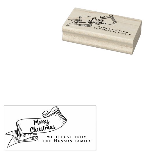 Frohe Weihnachten Rustikale Ribbon Familie Gruß Gummistempel (Stempel)