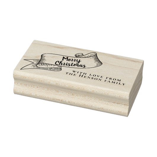 Frohe Weihnachten Rustikale Ribbon Familie Gruß Gummistempel (Stempel)