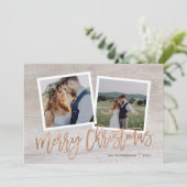 Frohe Weihnachten Rustikale Rose Gold Script Foto (Stehend Vorderseite)