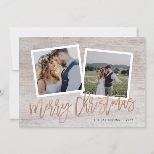 Frohe Weihnachten Rustikale Rose Gold Script Foto (Vorderseite)