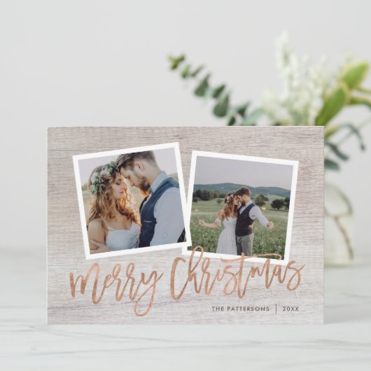 Frohe Weihnachten Rustikale Rose Gold Script Foto (Stehend Vorderseite)