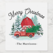 Frohe Weihnachten Rustikale rote LKW Bauernhof Wei Weinetikett (Einzelnes Label)