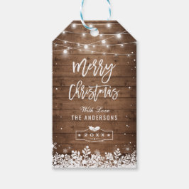 Frohe Weihnachten Rustikale String Lights Schneefl Geschenkanhänger