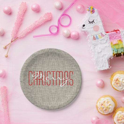 Frohe Weihnachten Rustikale Textur | Urlaub Pappteller (Party)