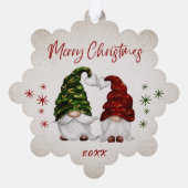 Frohe Weihnachten Rustikale Wasserfarben Gnomes Ur Ornament Karte (Rückseite)