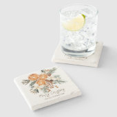 Frohe Weihnachten rustikale Winter botanische Vege Steinuntersetzer (Seitenansicht)