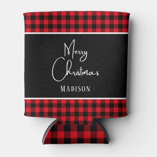 Frohe Weihnachten rustikalen roten Büffel kariert Dosenkühler (Vorderseite)