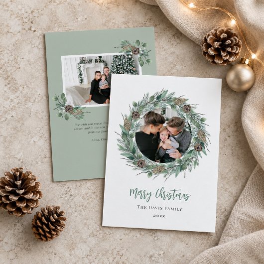 Frohe Weihnachten Rustikaler Grünkränze Foto