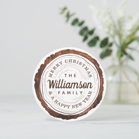 Frohe Weihnachten Rustikaler Holzbaum Slice (Stehend Vorderseite)