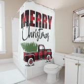 Frohe Weihnachten Rustikaler Karierter LKW Duschvorhang (Beispiel)