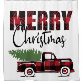 Frohe Weihnachten Rustikaler Karierter LKW Duschvorhang (Vorderseite)