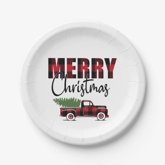 Frohe Weihnachten Rustikaler LKW Pappteller (Vorderseite)