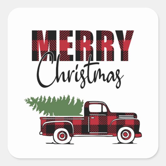 Frohe Weihnachten Rustikaler LKW Quadratischer Aufkleber (Vorderseite)