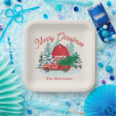 Frohe Weihnachten Rustikaler Red Truck Ecru Pappteller (Party)