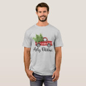 Frohe Weihnachten Rustikaler Vintager Roter LKW T-Shirt (Vorne ganz)