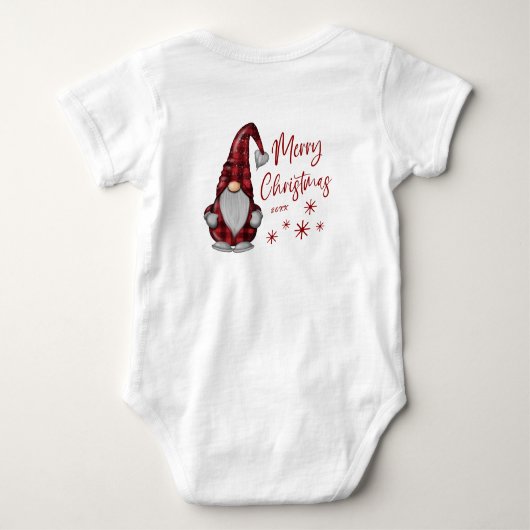 Frohe Weihnachten Rustikales Gnome in Red Buffalo Baby Strampler (Rückseite)
