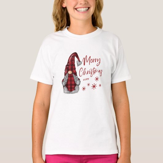 Frohe Weihnachten Rustikales Gnome in Red Buffalo T-Shirt (Vorderseite)