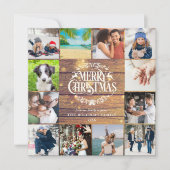 Frohe Weihnachten Rustikales Holz 12 Foto Collage (Vorderseite)