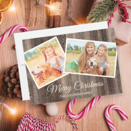 Frohe Weihnachten Rustikales Holz 2 Foto Karte