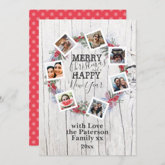 Frohe Weihnachten Rustikales Holz 7 Foto Kranz (Vorne/Hinten)