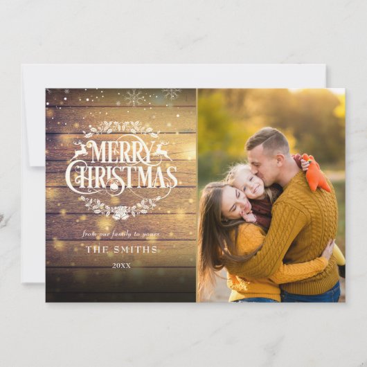 Frohe Weihnachten Rustikales Holz Schneeflocken Fo (Vorderseite)