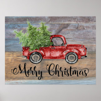 Frohe Weihnachten Rustikales Holz und Niedlicher r Poster