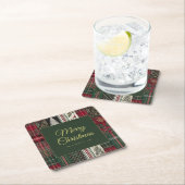 Frohe Weihnachten Rustikales Kariertes Muster Rechteckiger Pappuntersetzer (Vor Ort)