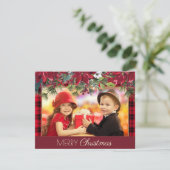 Frohe Weihnachten Rustikales Kariertes Red Poinset (Stehend Vorderseite)