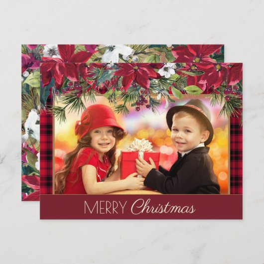 Frohe Weihnachten Rustikales Kariertes Red Poinset (Vorne/Hinten)