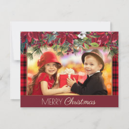 Frohe Weihnachten Rustikales Karo Rot Poinsettien